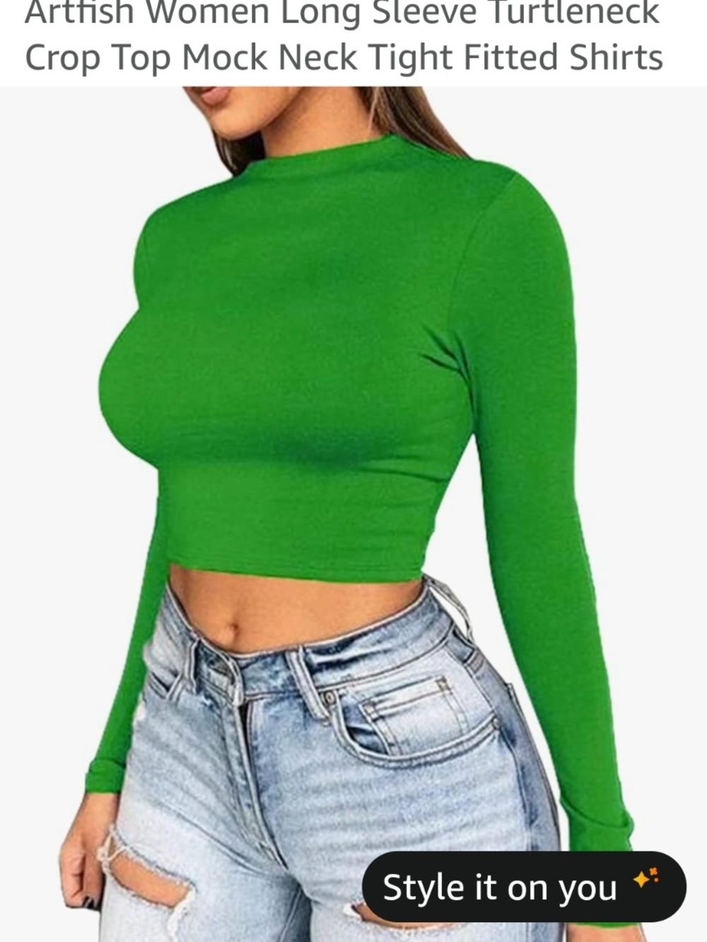 Chic Kelly Green Long-Sleeve Mock Neck Crop Top